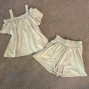 For Love And Lemons Green and White Asymmetrical Matching Set